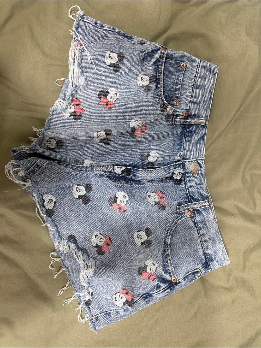 Aeropostale Light Blue Denim Minnie Mouse High-Waist Shorts Vintage